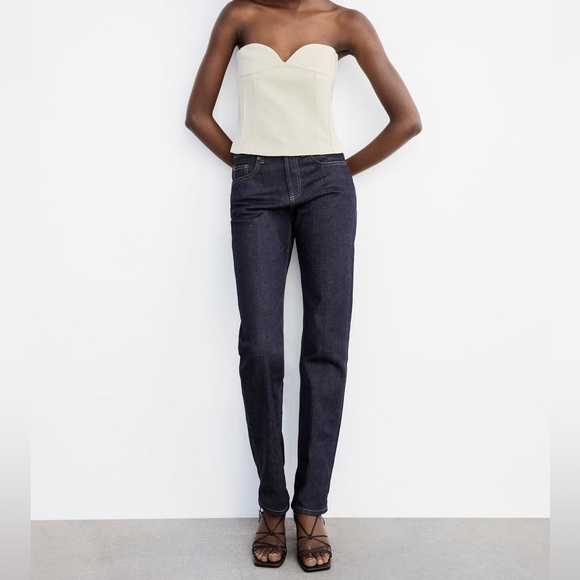 ZARA Oyster White Tuxedo The Masculine Trousers & Bustier Sweetheart Neckline
